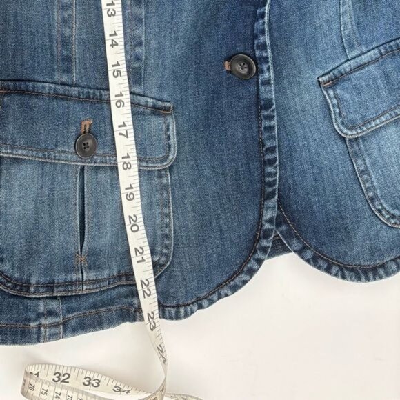 Eddie Bauer Blazer XL Denim VTG Button Up Pockets Slit Boho Streetwear Cowgirl - Picture 6 of 12